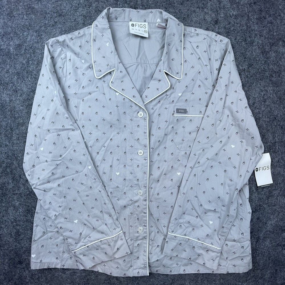 Figs‎ Loungewear Top Womens Extra Large Grey Medical Heart Dream Big Collared